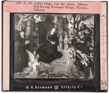 Vorschaubild Hugo van der Goes: Portinari-Altar, Mittelbild mit Geburt Christi. Florenz, Uffizien (Reihe AK X, 12, Nr. 2708) 